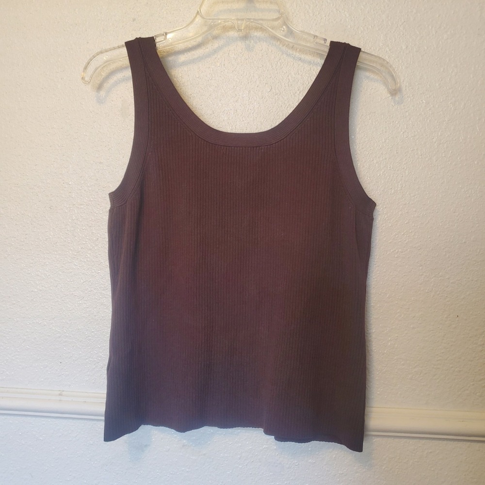 Sigrid Olsen Collection Brown Silk Blend Ribbed Knit Tank Top Womens Medium - Picture 5 of 9